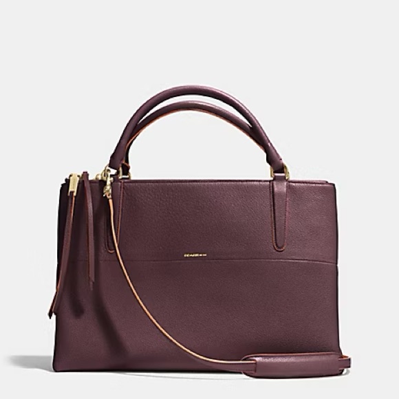 Coach Borough Bag Purse Burgundy Red Leather, Euc